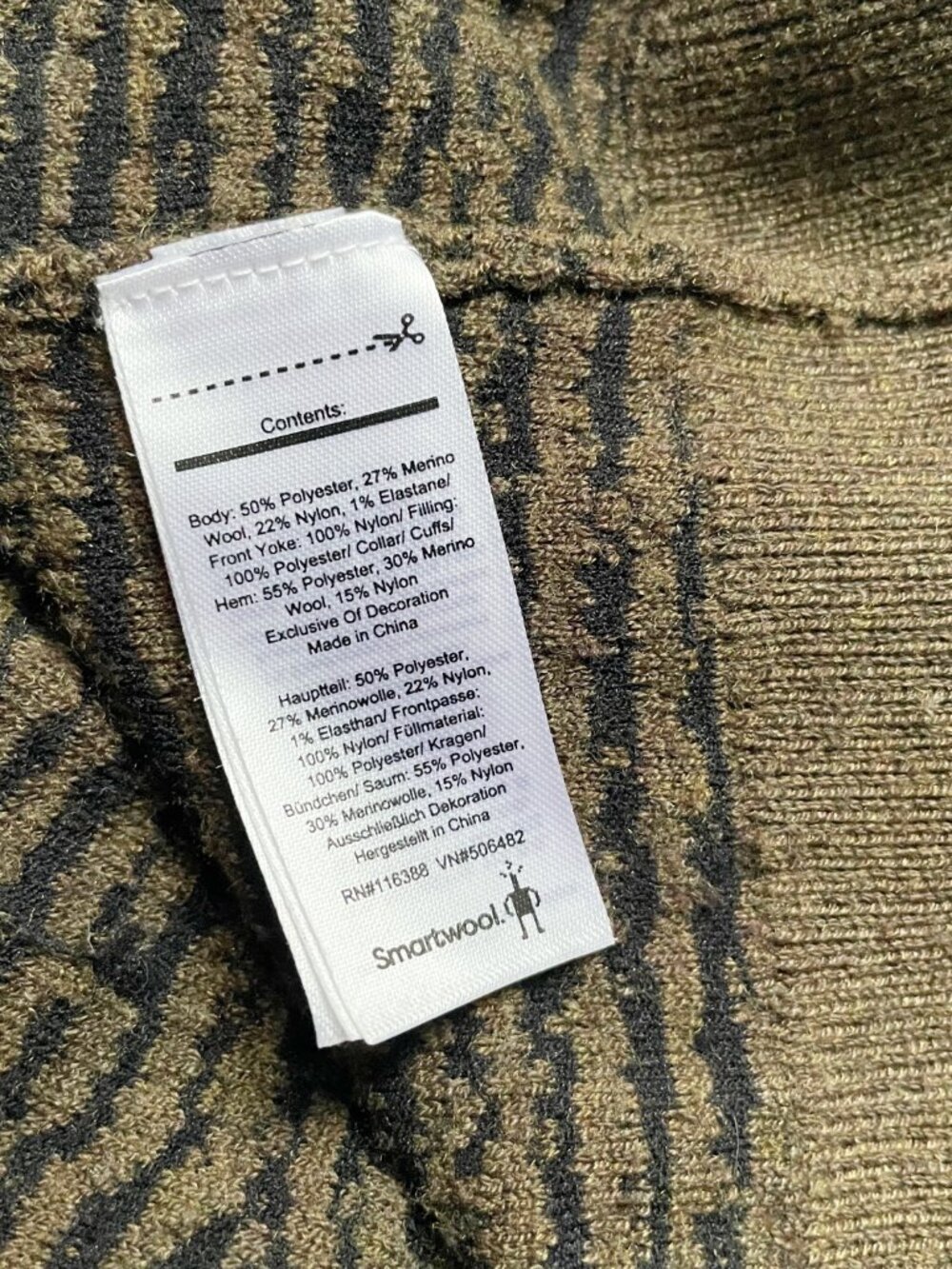 Smartwool Olive Green Heather Black Brookline Hybrid Merino Wool ¼ Zip Pullover - Picture 6 of 7
